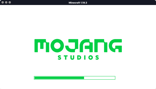 Een vereenvoudigde weergave van een Minecraft-venster, met het logo van Mojang Studios in Modrinth-groen.